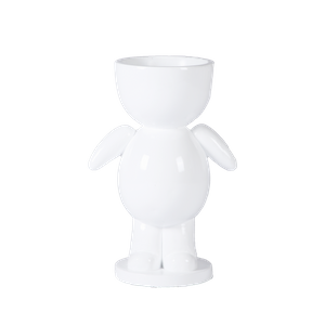 Glossy White Human Shaped Fiberglass Plant Pot for Interior Decoration 