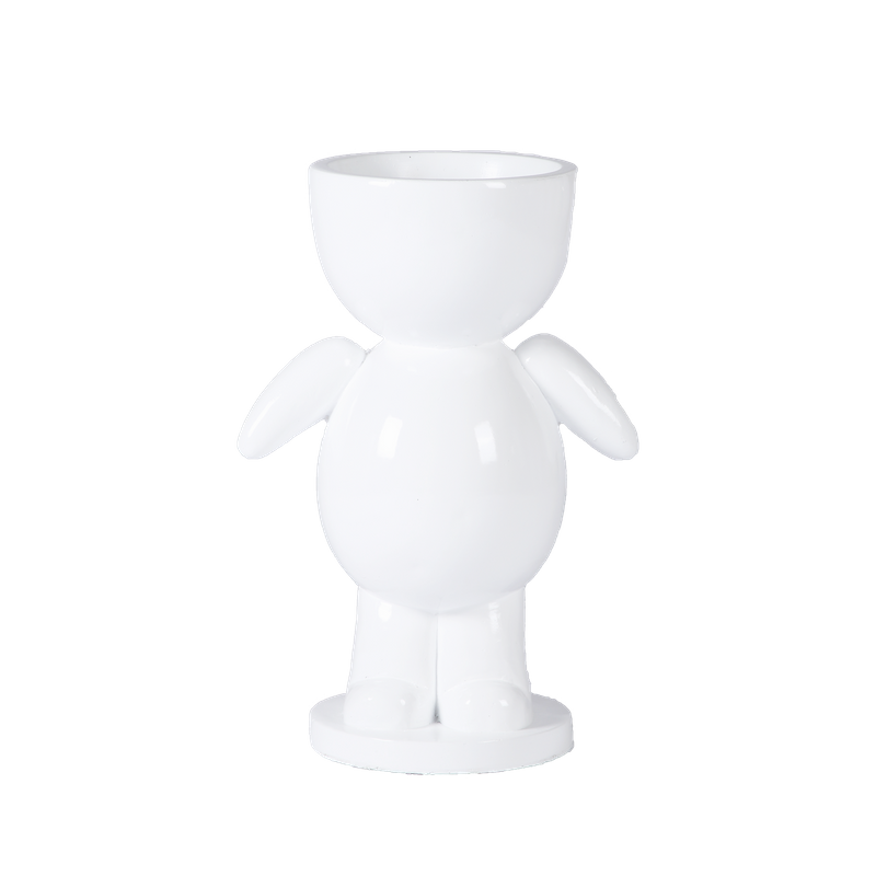 Glossy White Human Shaped Fiberglass Plant Pot for Interior Decoration 