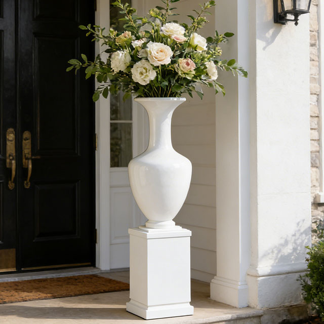 Glossy White Large Round Fiberglass Planters for Office Decoration