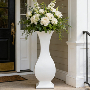 White & Gold Square Shped Fiberglass Flower Planting Pots for Indoor Decoration 