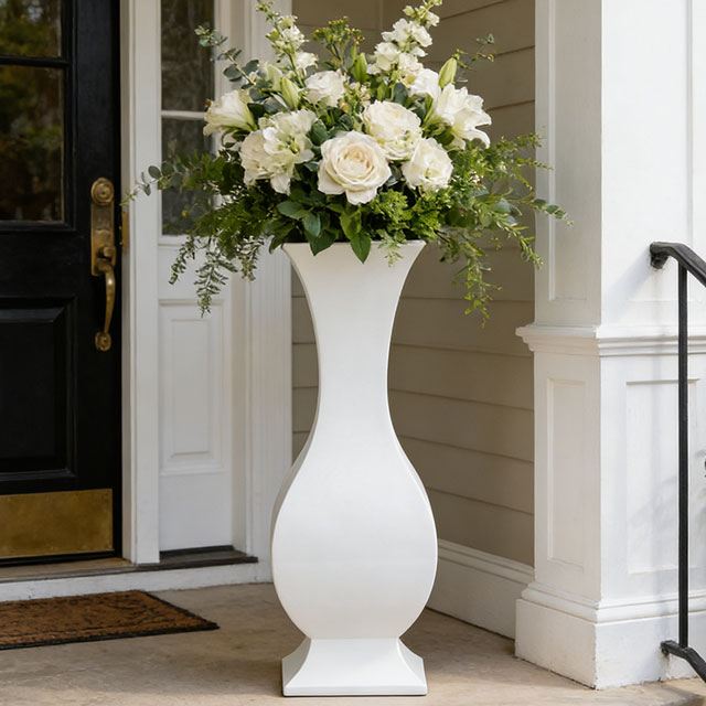 White & Gold Square Shped Fiberglass Flower Planting Pots for Indoor Decoration 