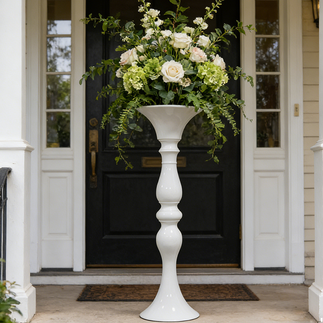 Contemporary White Artificial Tall Cylindrical Flower Pot for Garden 