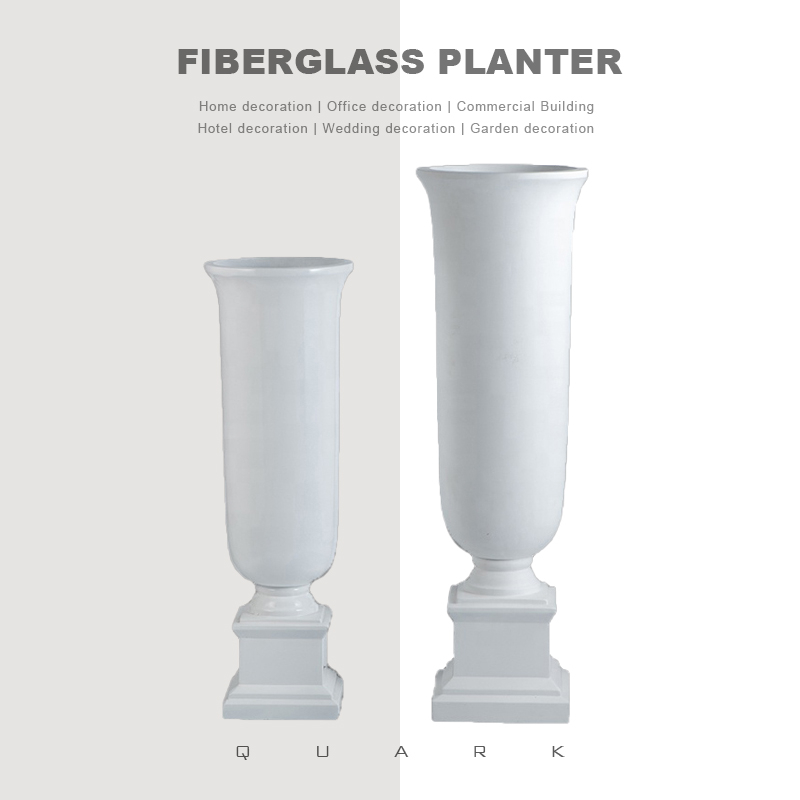 Nordic Glossy White Indoor Fiberglass Flower Planters for Office Decor