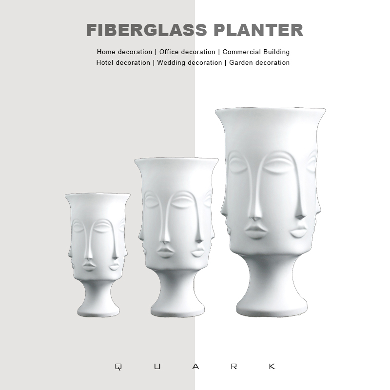 Human Face Fiberglass Indoor Planting Vase for Home Decoration 