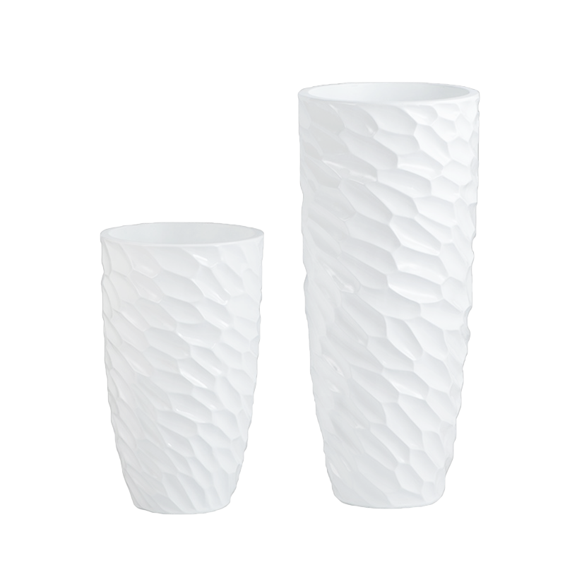 Glossy White Morden Artificial Fiberglass Plant Pot for Interior Decoration 