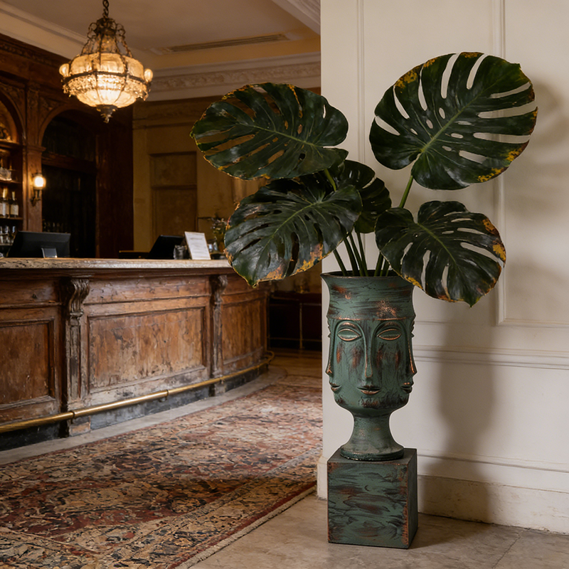 Human Face Fiberglass Indoor Planting Vase for Home Decoration 