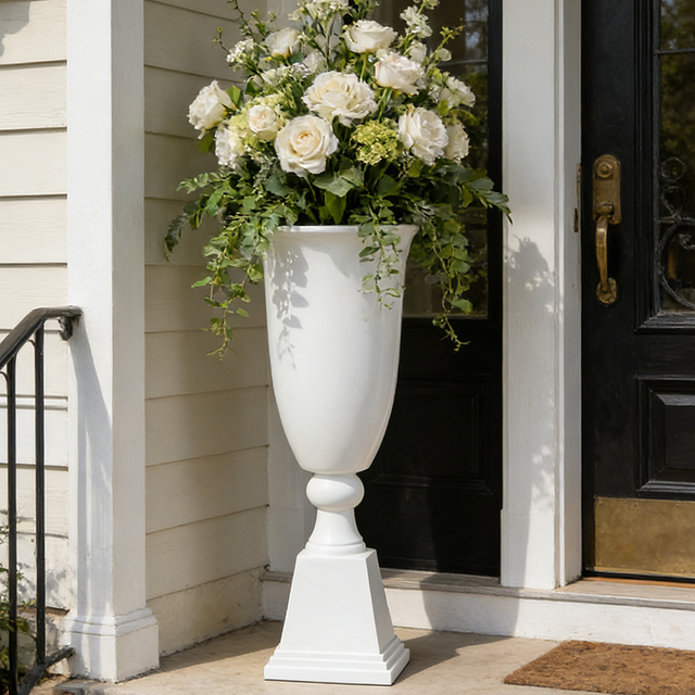 Wholesale Glossy White Round Cup Shaped Fiberglass Garden Planter 