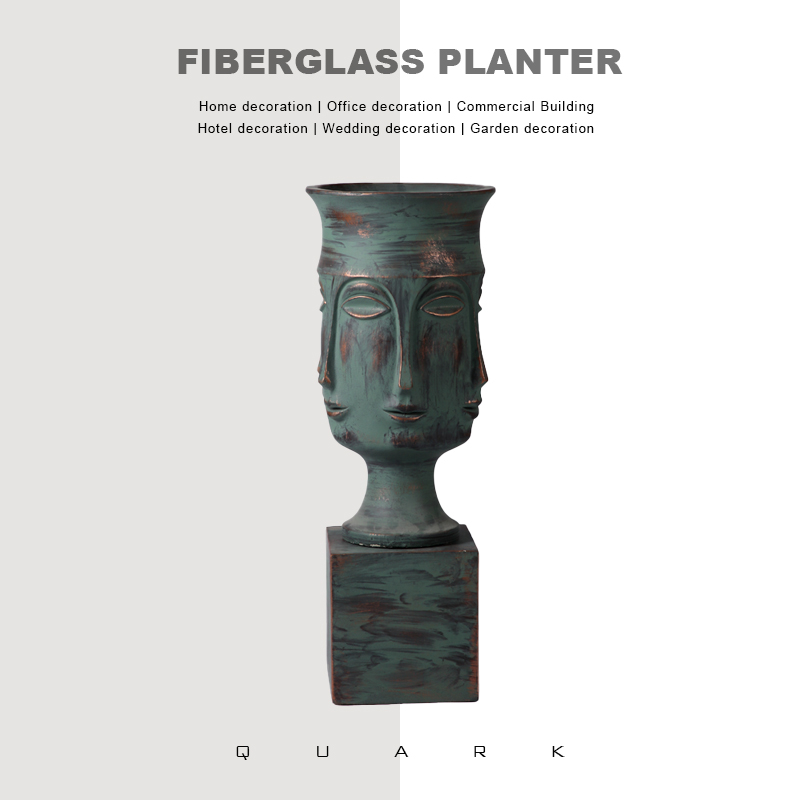 Human Face Fiberglass Indoor Planting Vase for Home Decoration 