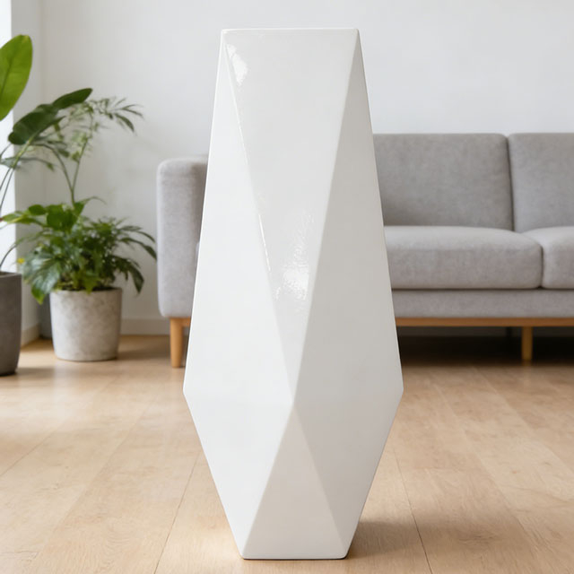 Glossy White Fiberglass Indoor Plant Pot for Interior Decoration 