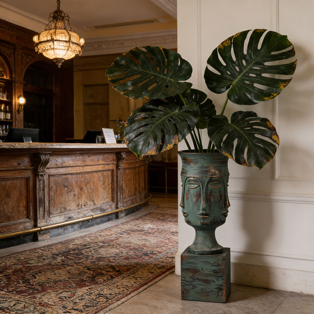 Human Face Fiberglass Indoor Planting Vase for Home Decoration 