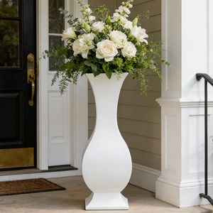 White & Gold Square Shped Fiberglass Flower Planting Pots for Indoor Decoration 