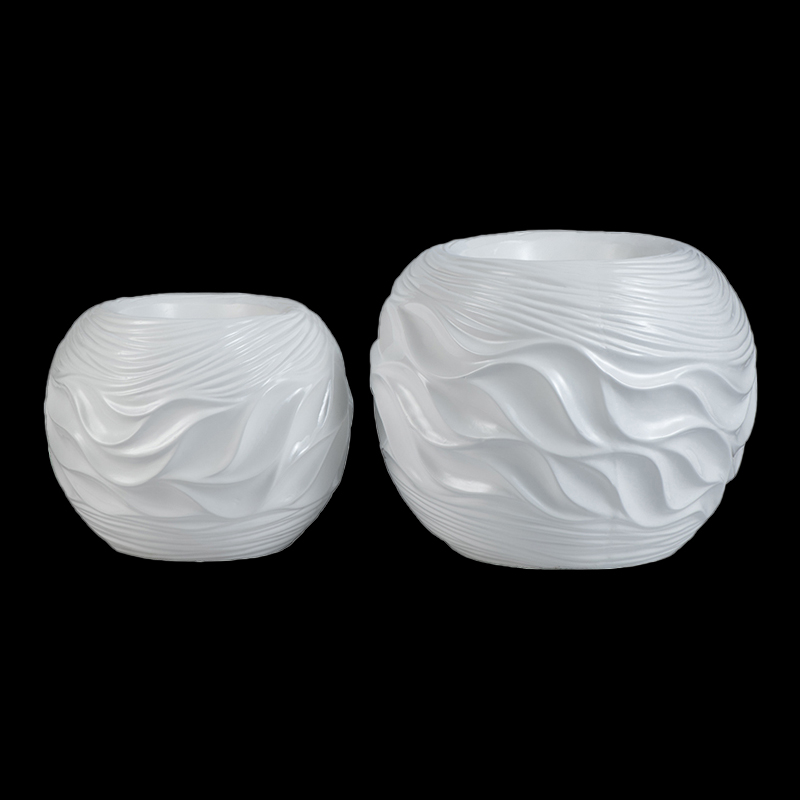 Ball Shape Wavy Pattern Fiberglass Table Flower Vases for Office Decoration
