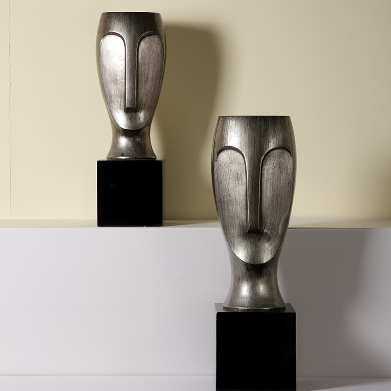 Human Face Decorative Black Planting Pots for Interior Decoration 