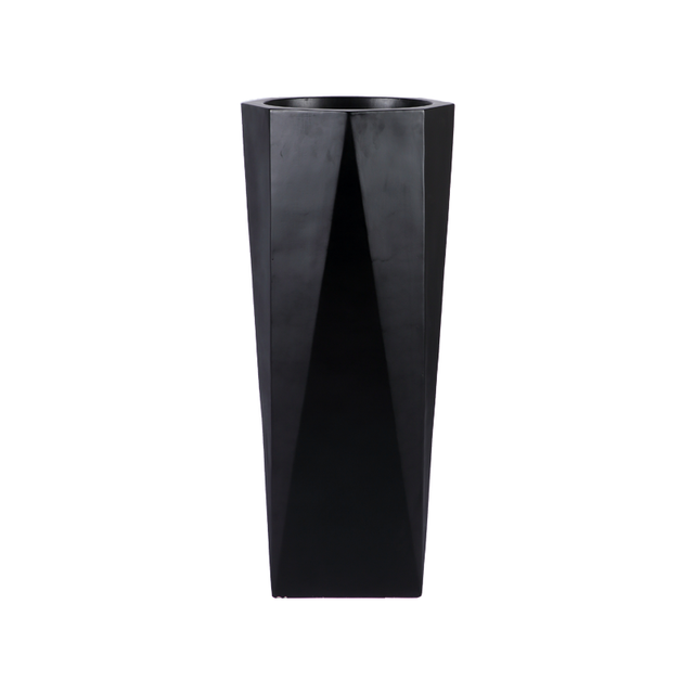 Glossy Black Geometric Shaped Fiberglass Planting Pot for Indoor Decoration 