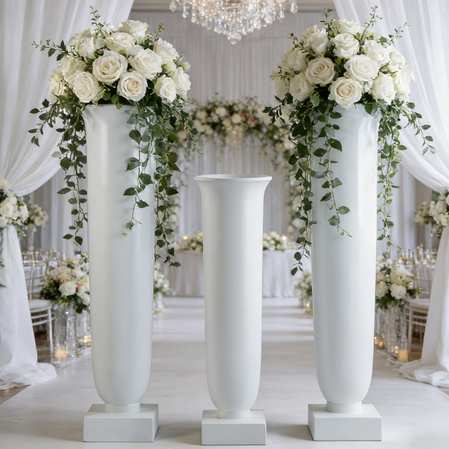 Glossy White Fiberglass Planting Pots for Home Decoration