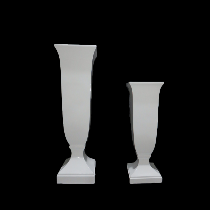 Square Cup Shape Glossy White Fiberglass Planter for Indoor Decoration 