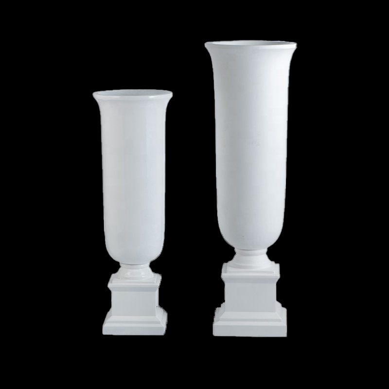 Nordic Glossy White Indoor Fiberglass Tall Planters for Hotel Decor