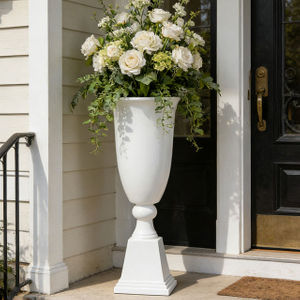 Wholesale Glossy White Round Cup Shaped Fiberglass Garden Planter 