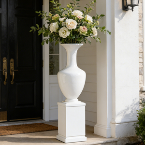 Glossy White Large Round Fiberglass Planters for Office Decoration