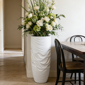 Ripple Shape Glossy White Morden Fiberglass Plant Pot for Home Decoration 