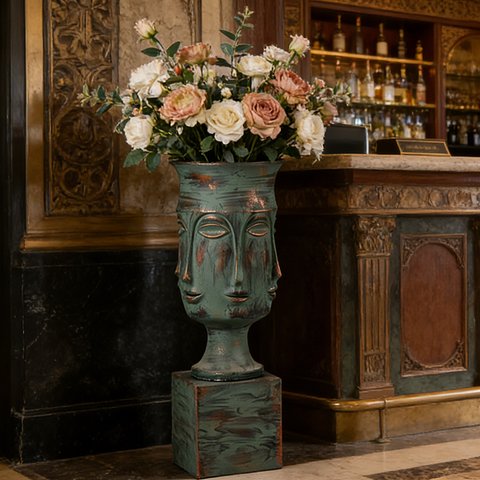 Human Face Fiberglass Indoor Planting Vase for Home Decoration 