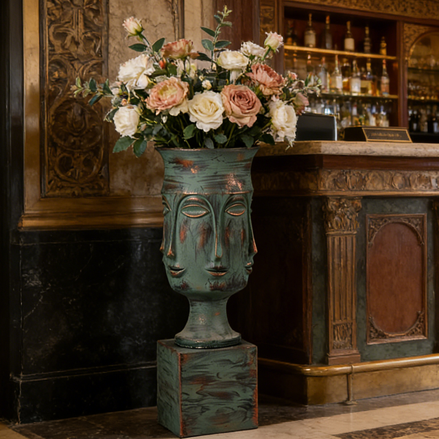 Human Face Fiberglass Indoor Planting Vase for Home Decoration 