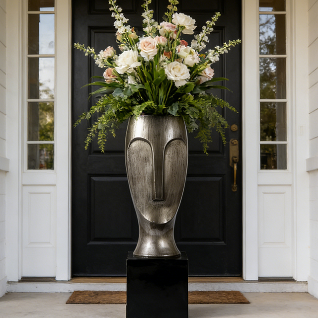 Human Face Decorative Black Planting Pots for Interior Decoration 