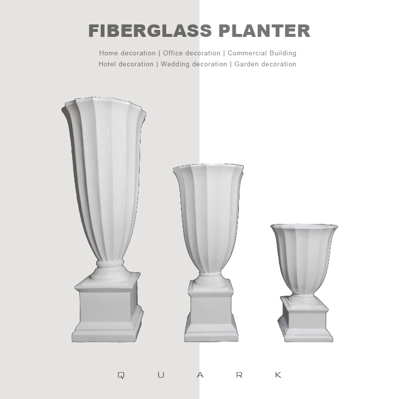 Aritificial Glossy White Fiberglass Flower Floor Planter Flower Pot for Indoor Decor