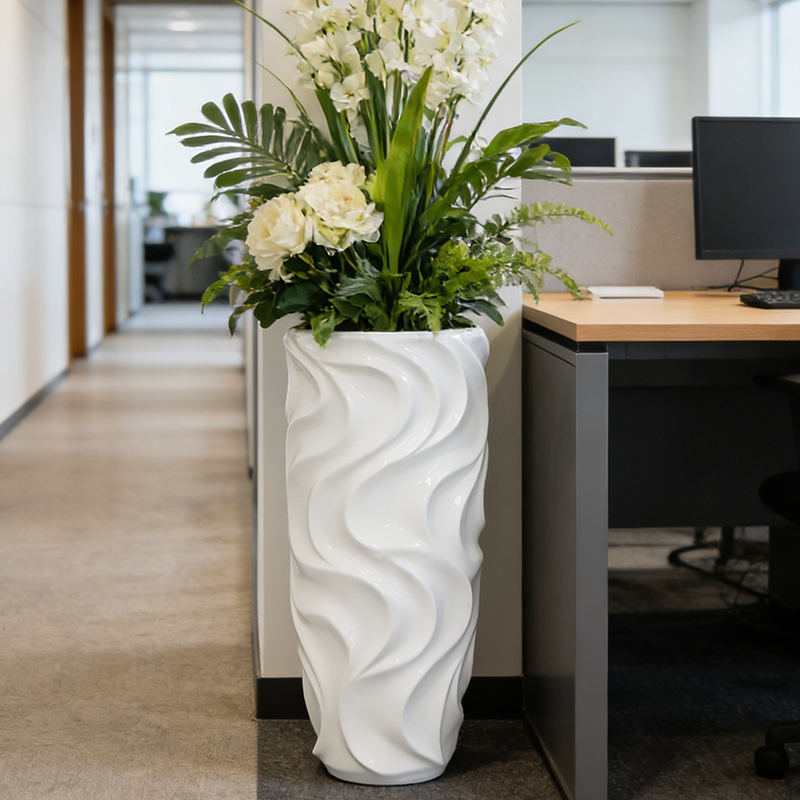 oversized oval shaped floor patio cement planter for hotel lobby