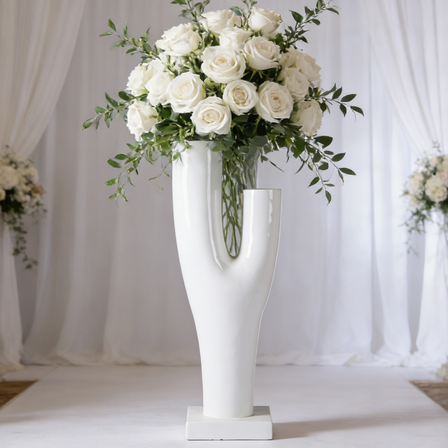 Artificial Gloss White Fiberglass Floor Flower Pots for Garden Decor