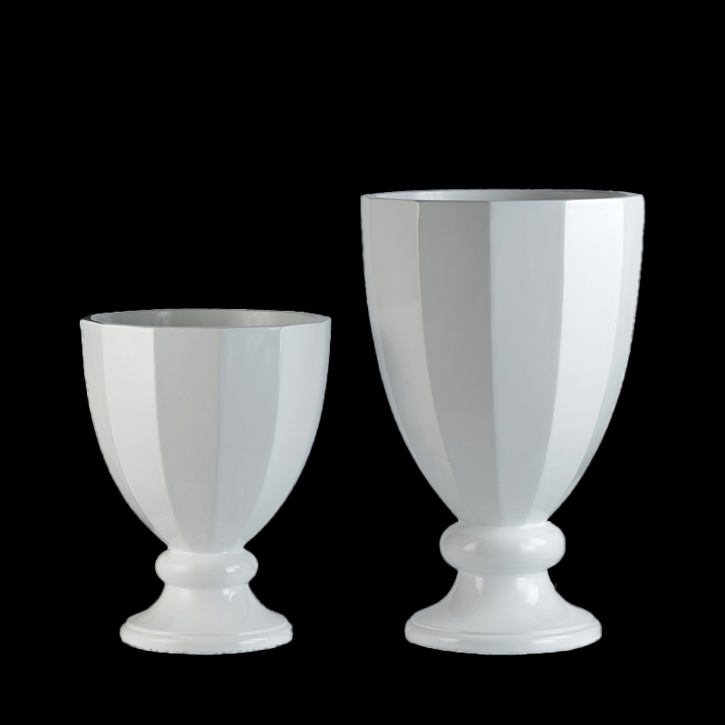 Modern White Cup Shaped Fiberglass Flower Pots for Indoor Decoration 