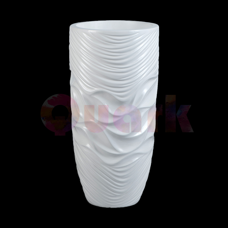 Ripple Shape Glossy White Morden Fiberglass Plant Pot for Home Decoration 