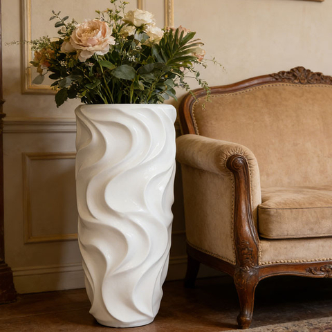 oversized oval shaped floor patio cement planter for hotel lobby