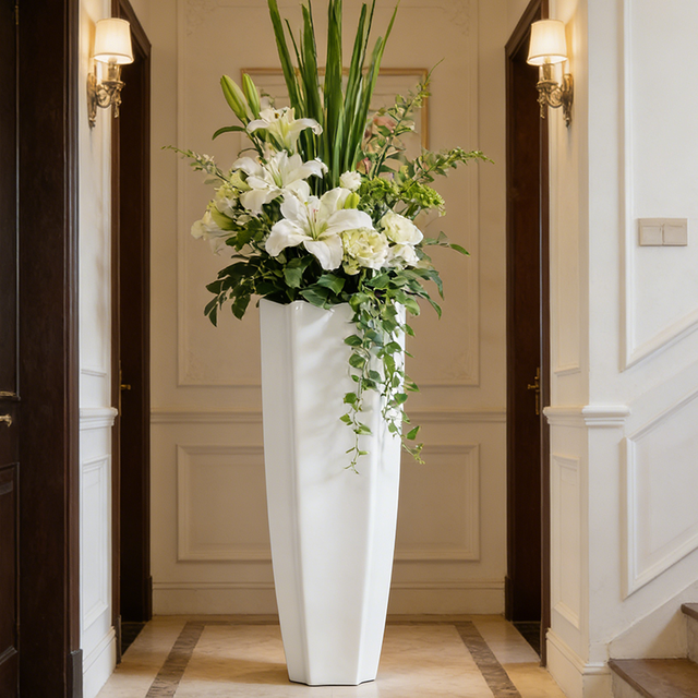 Wide Opening Minimalist Floor Vase for Hotel Lobby Decor