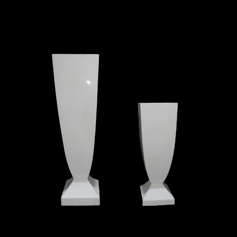 Glossy White Artificial Square Shaped Fiberglass Flower Planter for Garden Decoration 