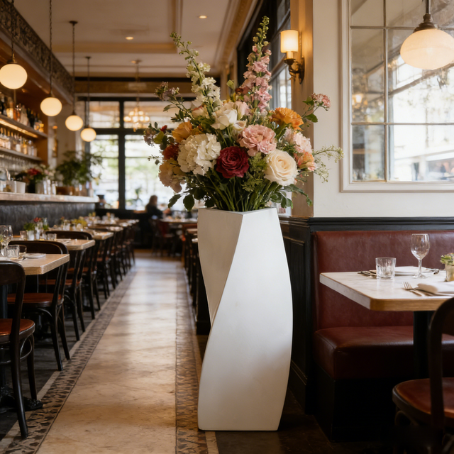 Vase D'intérieur En Fibre De Verre Blanc Brillant De Forme Tordue Pour La Décoration Intérieure