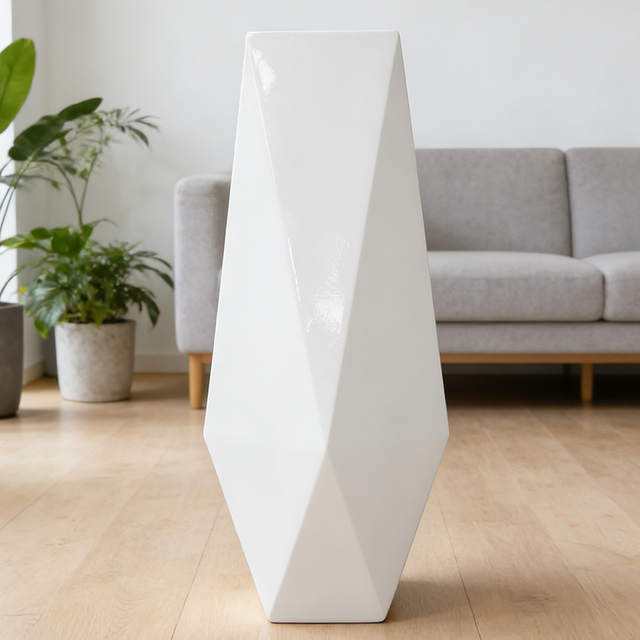 Glossy White Fiberglass Indoor Plant Pot for Interior Decoration 