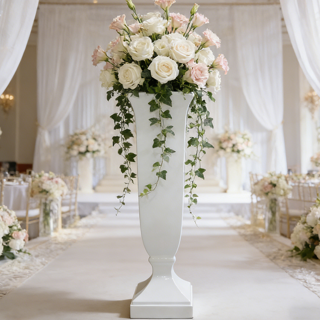 Square Cup Shape Glossy White Fiberglass Planter for Indoor Decoration 