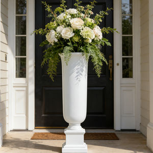 Nordic Glossy White Indoor Fiberglass Tall Planters for Hotel Decor