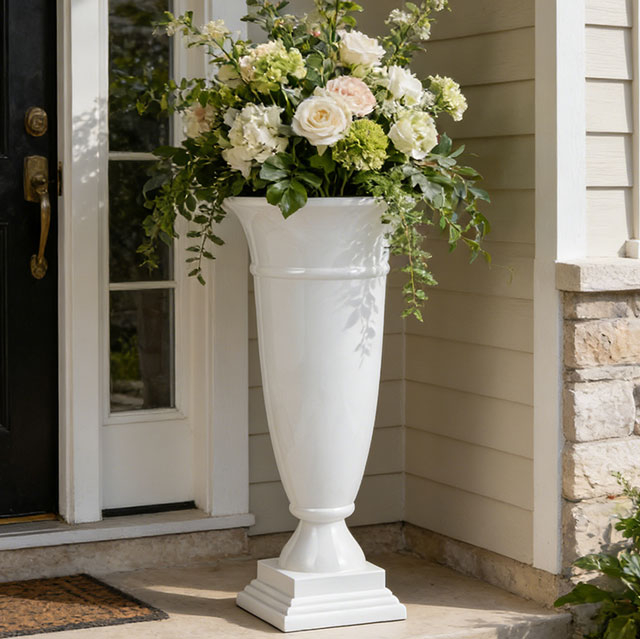Nordic Round Cup Shaped Fiberglass Tall Planting Vase for Indoor Decor