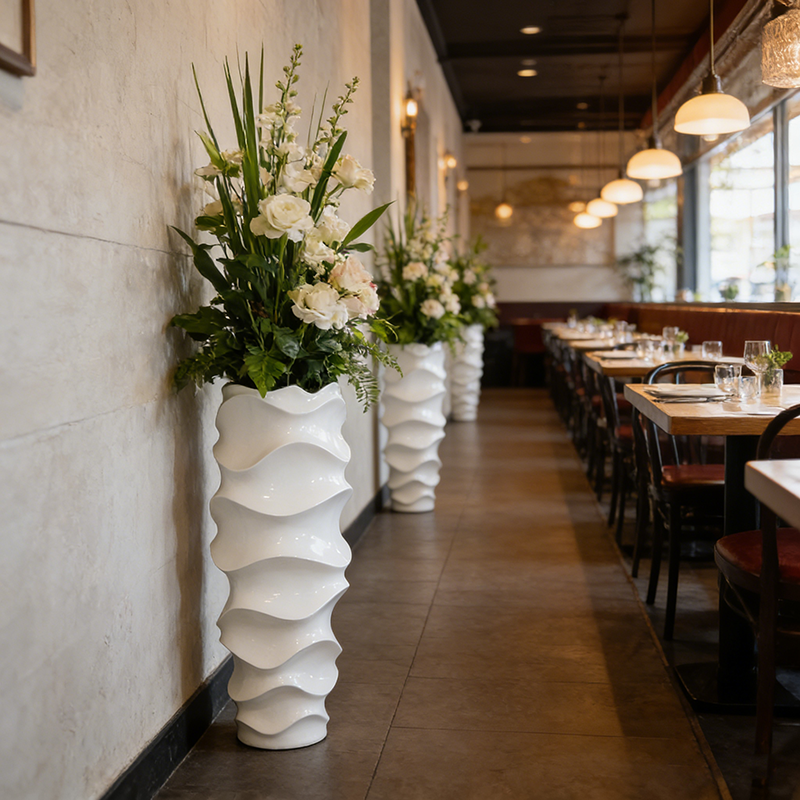 Maceta De Fibra De Vidrio Con Forma Ondulada Para Decoración De Jardín