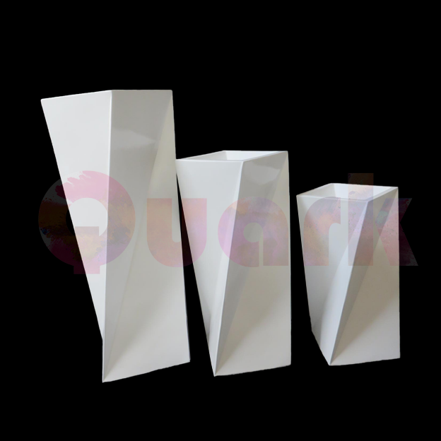 Glossy White Geometric Shaped Fiberglass Plant Pot for Commercial Building